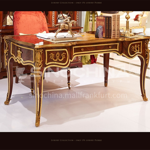 LS-LSSZ-1- Desk, mahogany, E0 solid wood laminate, shell inlay, veneer parquet, home office furniture